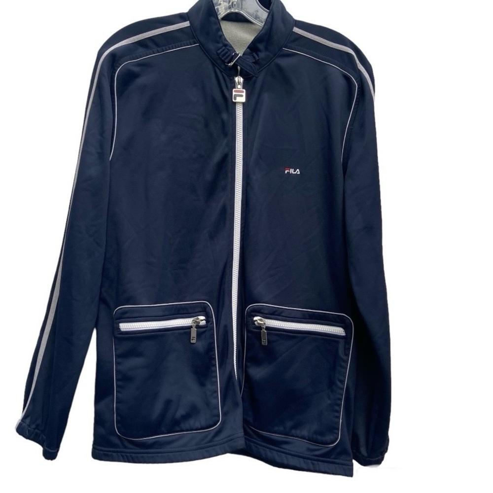Fila originals made in Italy Track Jacket Navy White Patch Pockets Zip up Sz 10